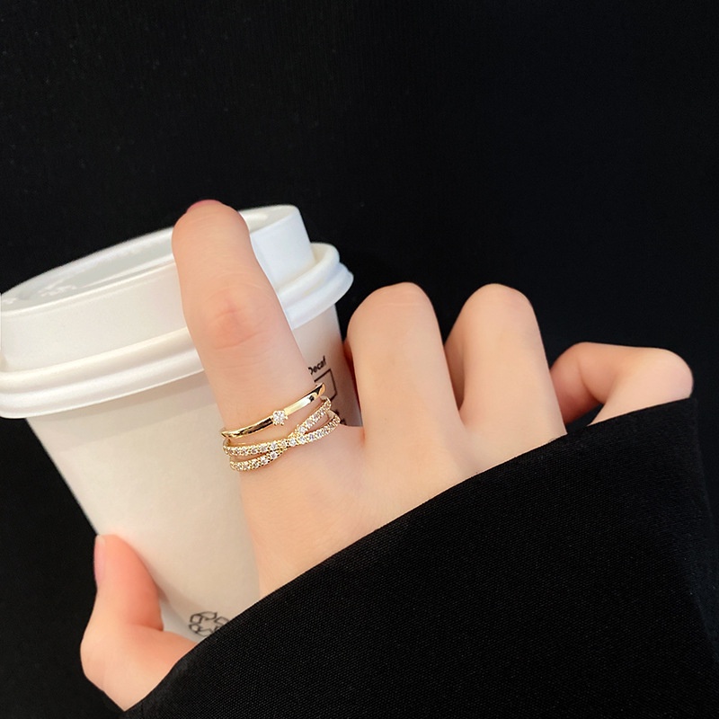 Shuling Adjustable Zircon Rings Super Cute Cross Ring Female New Design High Sense Opening Index Finger Ring