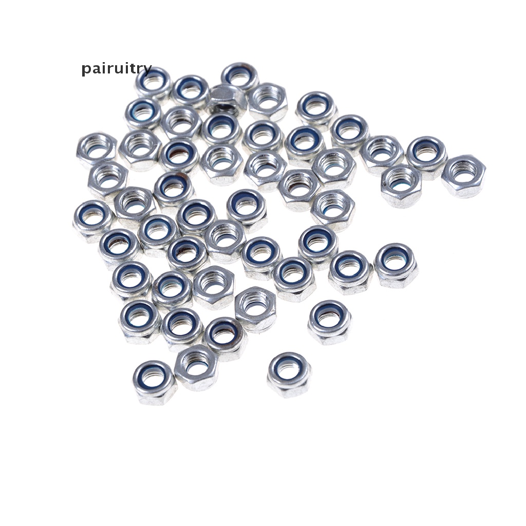 Prt 50Pcs DIN985 M3 M4 M5 M6 Galvanized Self-locking Nut PRT Bahan Nilon