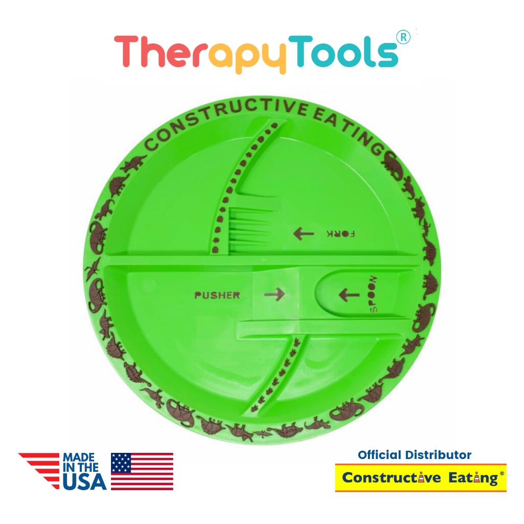 Constructive Eating - Dino Plate, Alat latihan makan piring sambil bermain tipe dinosaurus made in USA - Therapy Tools