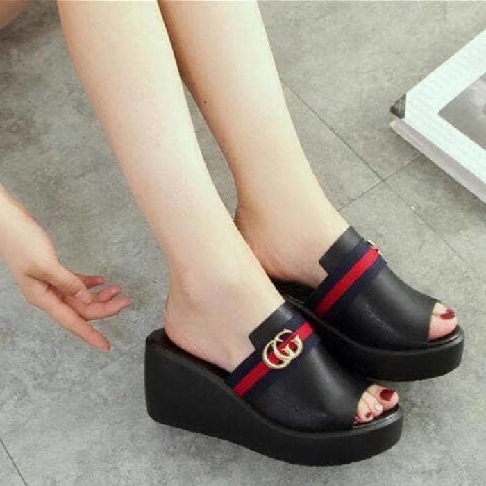 WEDGES SANDAL WANITA KELSEY ALA KOREA TINGGI 6 CM KEKINIAN SIMPLE UNIK IMPORT BATAM TERBARU WL88-6
