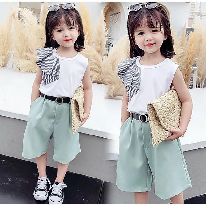 Setelan Anak Perempuan Clara Cool BLACK/WHITE With Belt