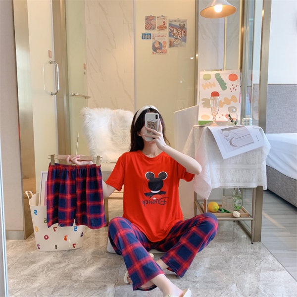 1012 SETELAN CELANA  SET BAJU TIDUR PIYAMA 3IN1 ONE SET SETCEL WANITA DEWASA PP SPANDEK IMPORT LENGA