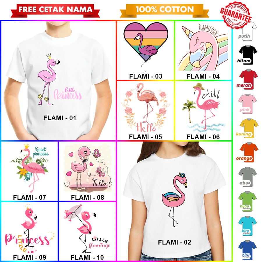 [FREE NAMA!!] Baju Kaos ANAK DAN DEWASA FLAMINGO BANYAK MOTIF