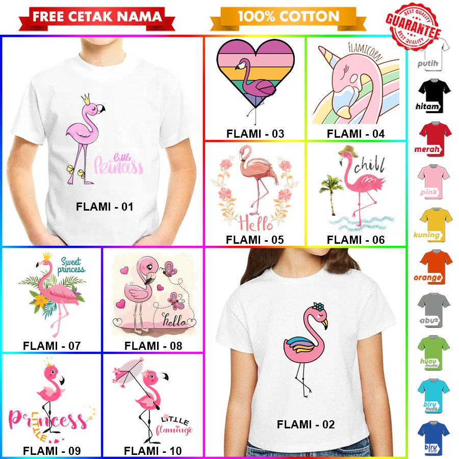 [FREE NAMA!!] Baju Kaos ANAK DAN DEWASA FLAMINGO BANYAK MOTIF