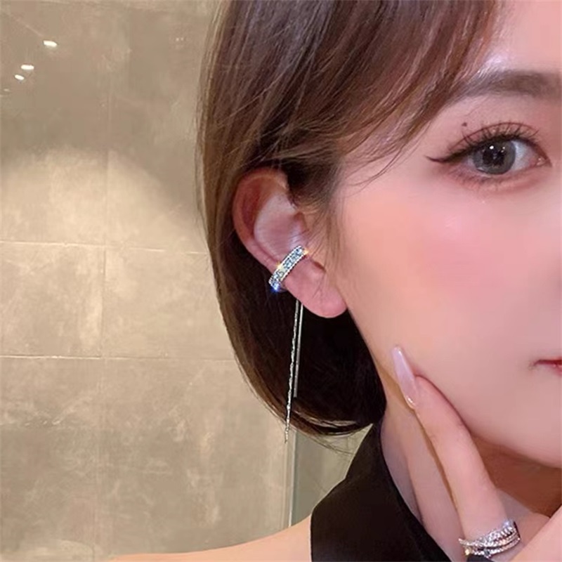 Anting Klip Tanpa Tindik Bentuk C Hias Zircon Rumbai Gaya Retro