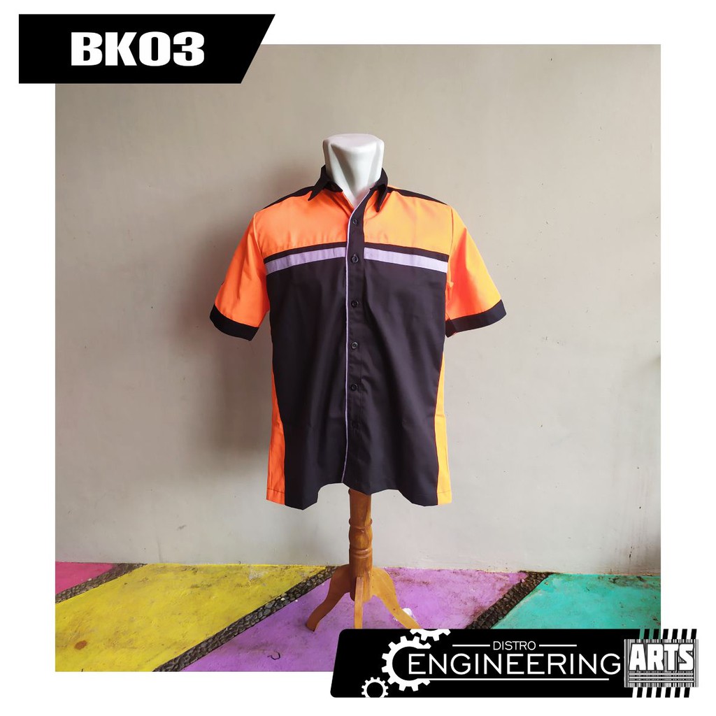 Baju Kerja Lengan Pendek Warna Orange Hitam - Wearpack Atasan Mekanik - Kemeja Seragam Kerja