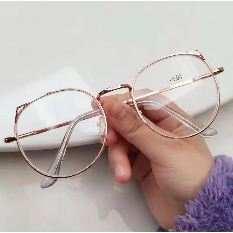 (Rowling)Impor murah Frame Kacamata Wanita dan Pria Gaya Retro Round Eyeglasses Metal Frame Kacamata Fashion-ka-5 gold