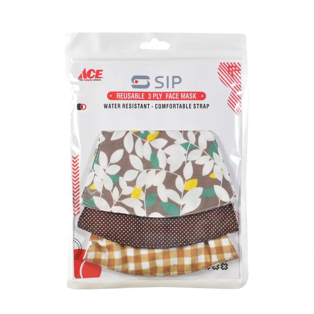 Ace Masker 3 Lapis Set 3 Pcs Motif Bunga - Cokelat