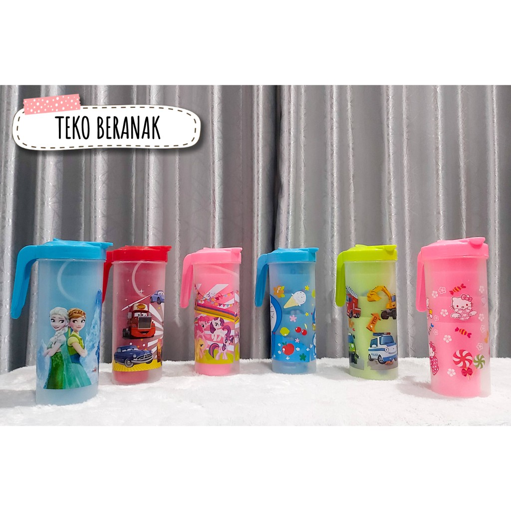 TERMUARH!! TEKO BERANAK / SET GELAS PLASTIK KARAKTER LUCU / Set 4 in 1 Gelas / Teko Pitcher Kapasitas 2.2L