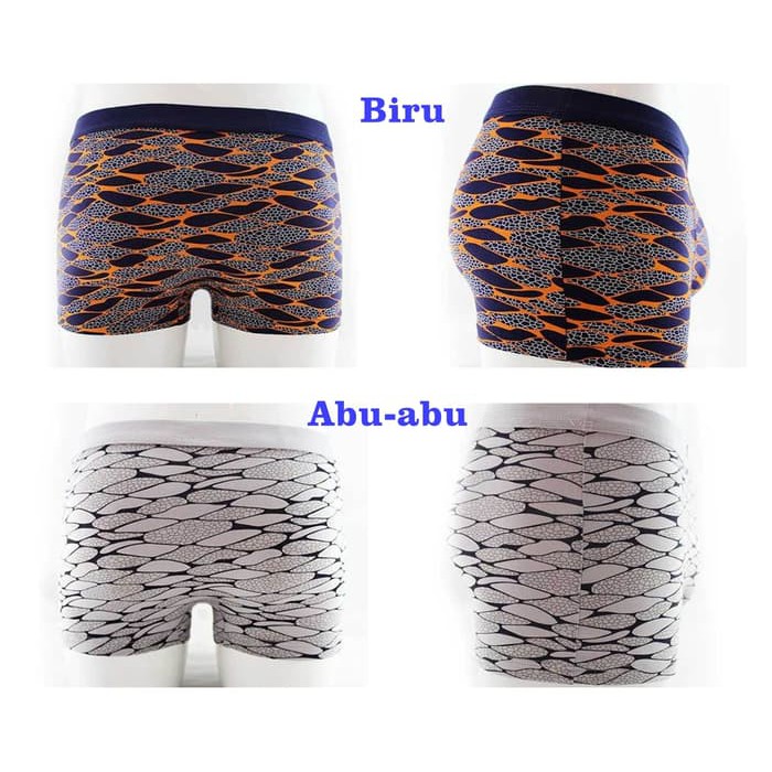 Celana Dalam Pria Model Boxer Warna Abu Tua/Ungu/Oranye/Biru Muda/Putih Ukuran L-XL Bahan Spandex