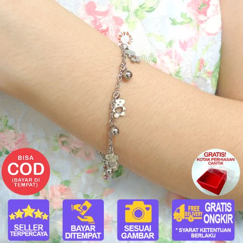 Lovelybutik - Gelang Tangan Wanita Titanium anti karat Gelang Tangan Bear Wanita Dewasa 18 Cm BONUS KOTAK PERHIASAN