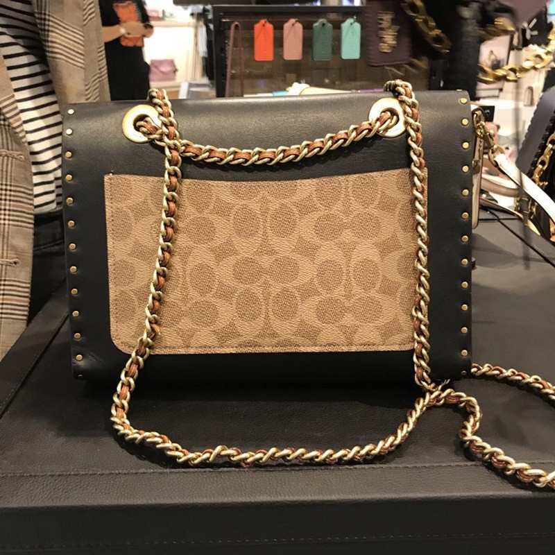 Coach Parker Shoulder Bag In Colorblock Signature Canvas With Rivets And Snakeskin Original Bag Tas