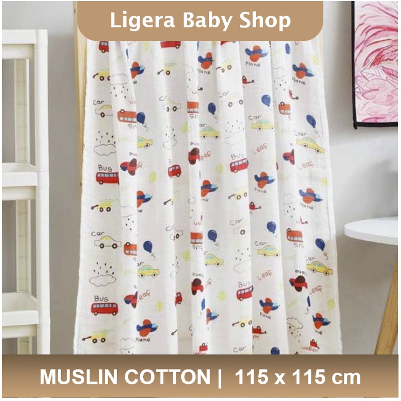 LIGERA 100% Cotton Muslin Swaddle Bedong Selimut Kain Bayi Premium - Pilih Motif