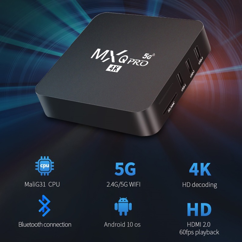 WTW MXQ Pro Android TV Box 4G RAM+64G ROM Network Set-Top Box 5G WiFi Home Remote Control Media Player Set Top Box Android Smart TV Box