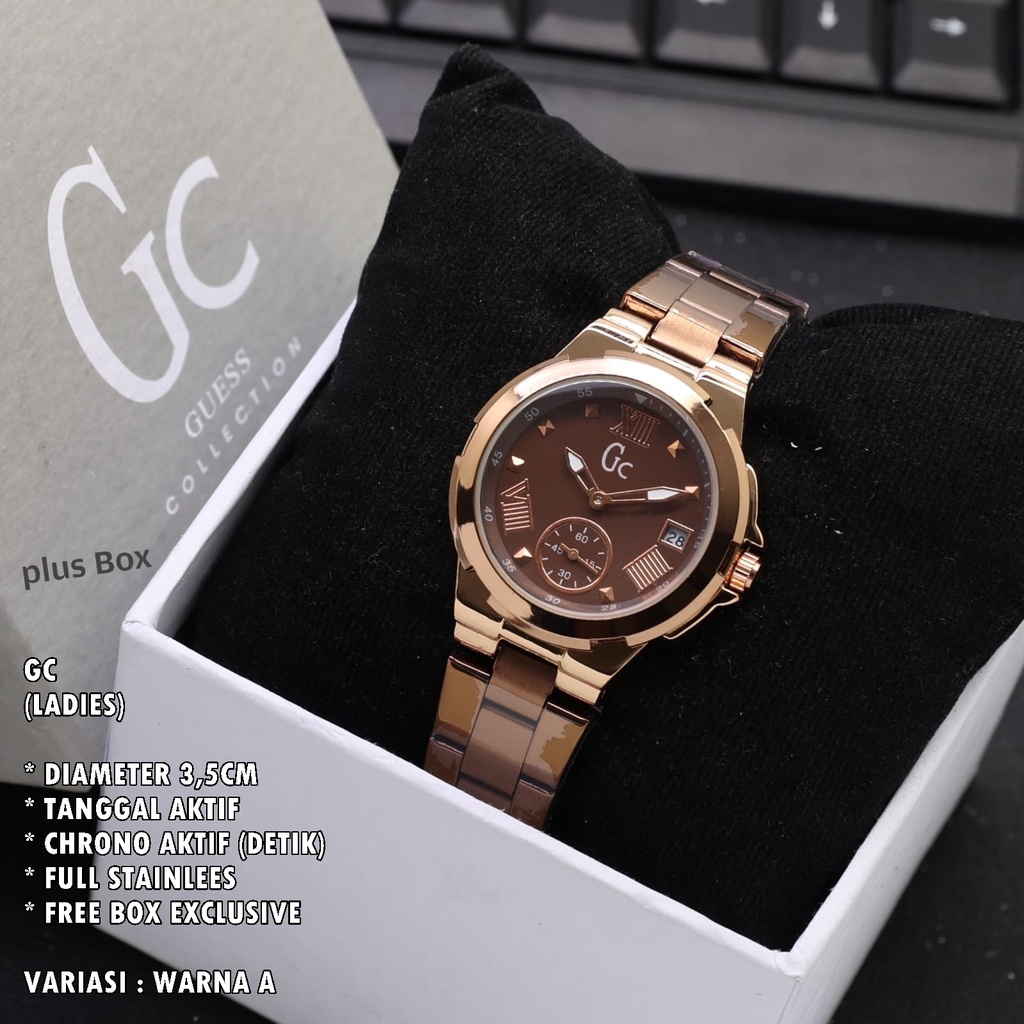 (FREE BOX) JAM TANGAN WANITA FASHION RANTAI BODY BULAT TANGGAL AKTIF