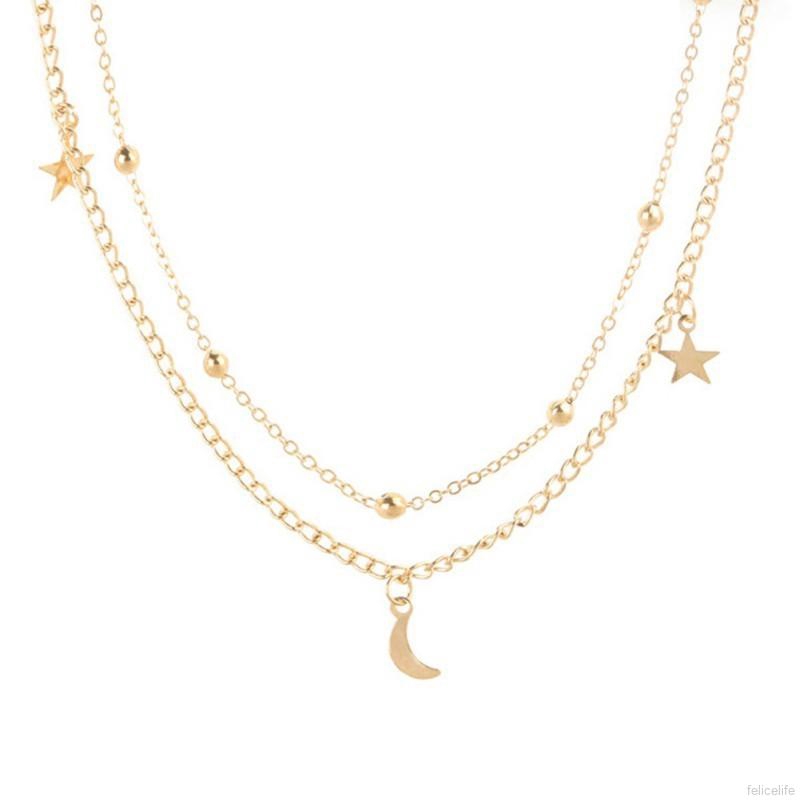 ✨felicelife✨Boho Gold Silver Color Star Moon Bead Multilayer Necklace