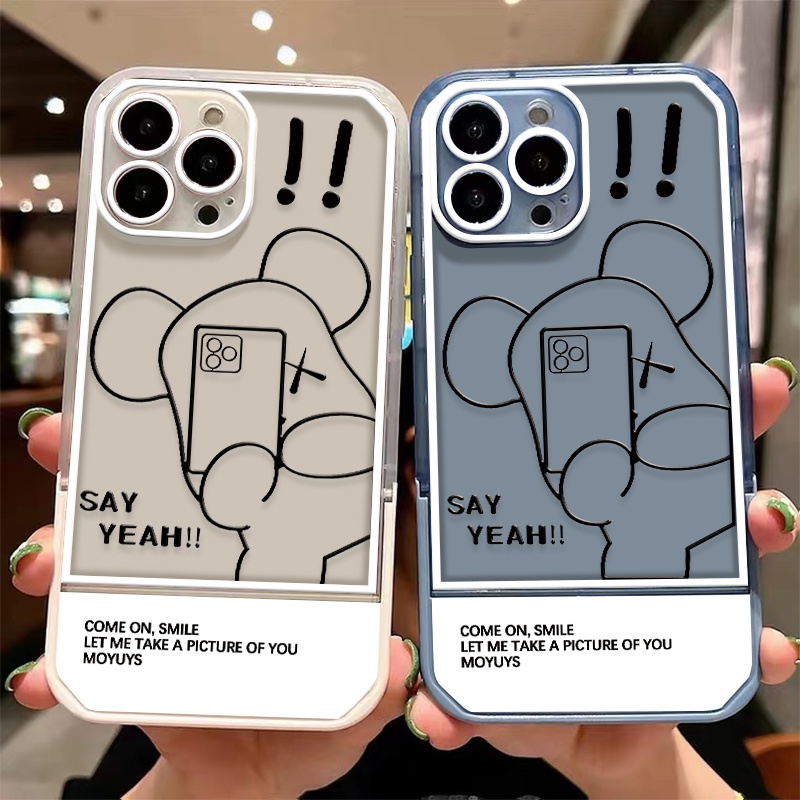 Soft Case Transparan Motif Beruang Dengan Bracket Untuk IPhone 13 12 11 Pro MAX 7 8 Plus 6 6S X XR XS MAX SE 2020