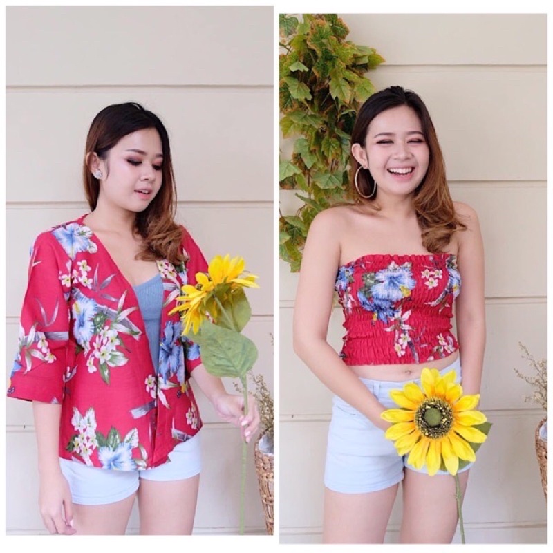 set outer cardigan bali+ kemben bunga bali