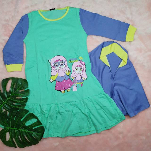 Gamis Anak Model Za-ra Kids Free Jilbab size 2-8tahun / Pakaian Anak Perempuan / Baju Hijab Anak