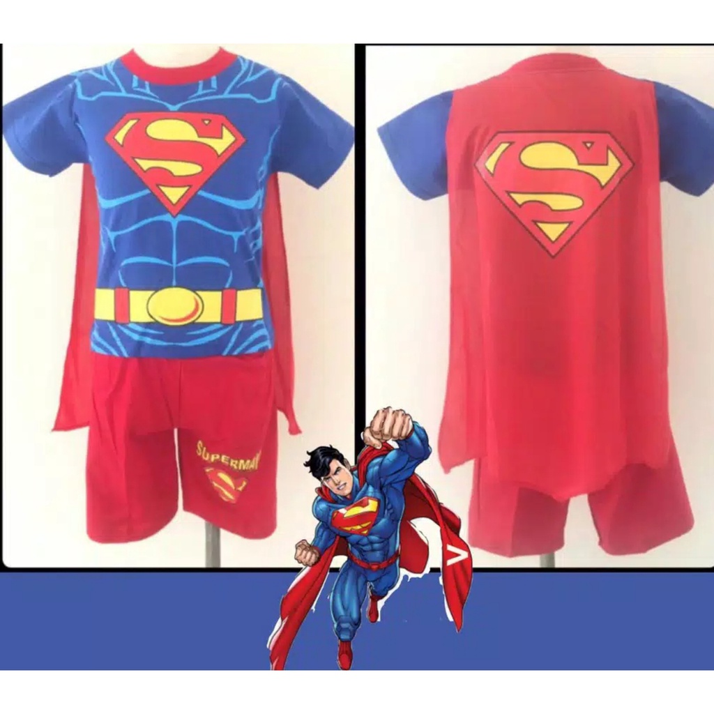 Baju Anak Sayap Superman Murah Setelan Celana Pendek Karakter Superhero Laki-Laki