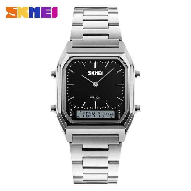 Jam Tangan Pria / SKMEI 1220 Men Stainless Steel Digital Dual Time / Jam Tangan AD Original / SKMEI