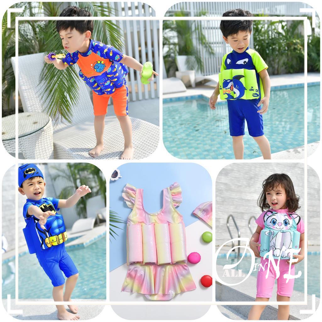 Baju Renang Anak dengan Pelampung All in One Model Lengan Pendek untuk Usia 1-5 Tahun, Aman dan Prak