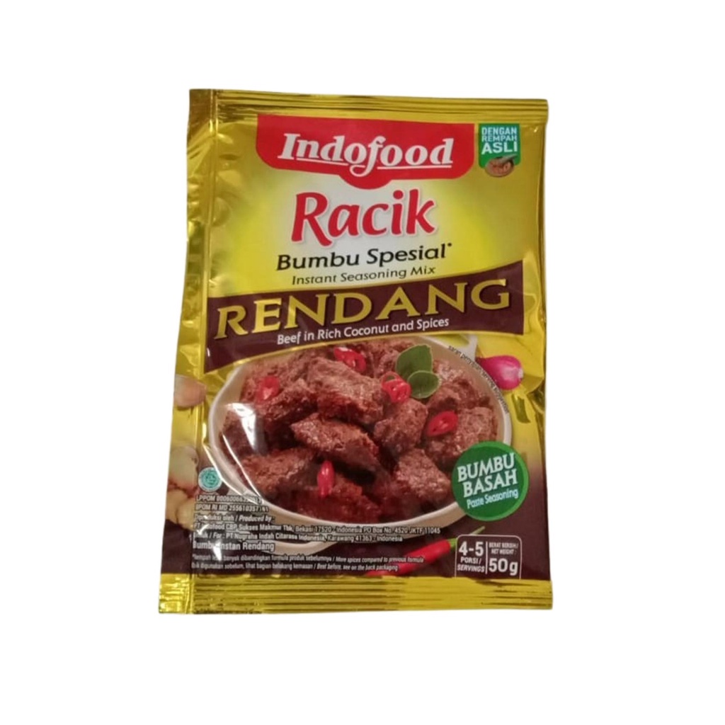 

Indofood Bumbu Racik Basah 45gr Rendang / Gulai / Kare / Opor Ayam / Rawon / Soto Ayam