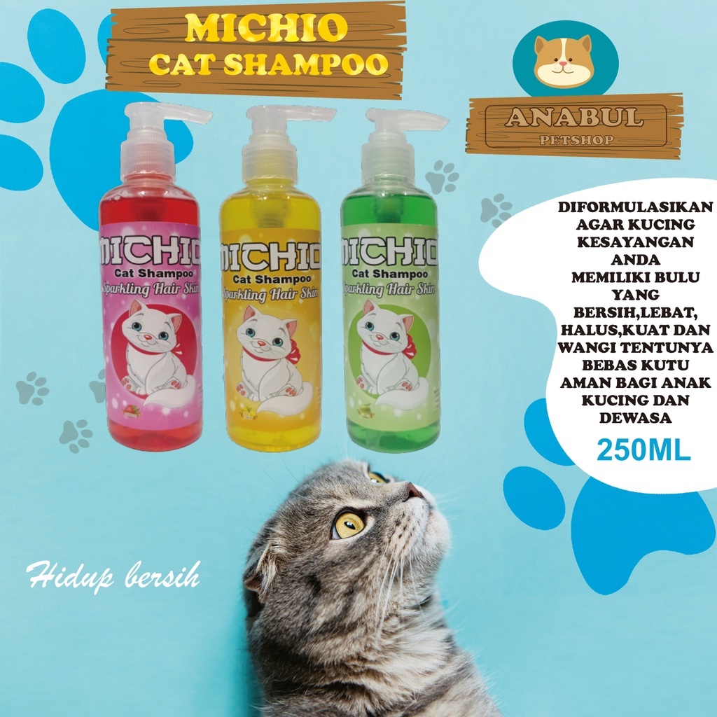 SHAMPOO KUCING &amp; ANJING 250ML MICHIO ANTI JAMUR &amp; KUTU BOTOL PUMP VARIAN STRAWBERRY JERUK APEL-BOTOL PUMP