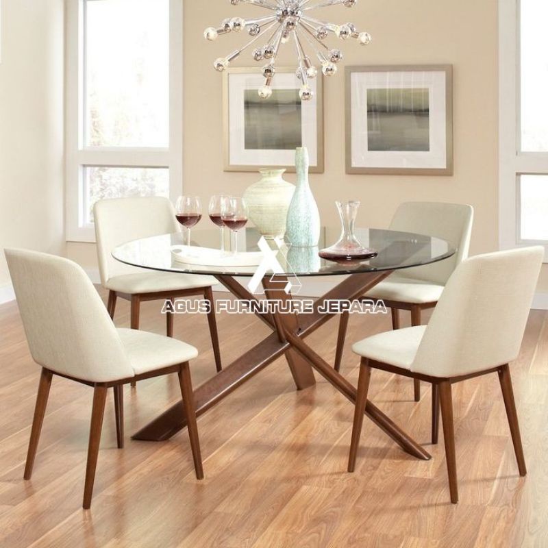 MEJA MAKAN X JATI KACA K4 (meja makan unik meja makan jati)