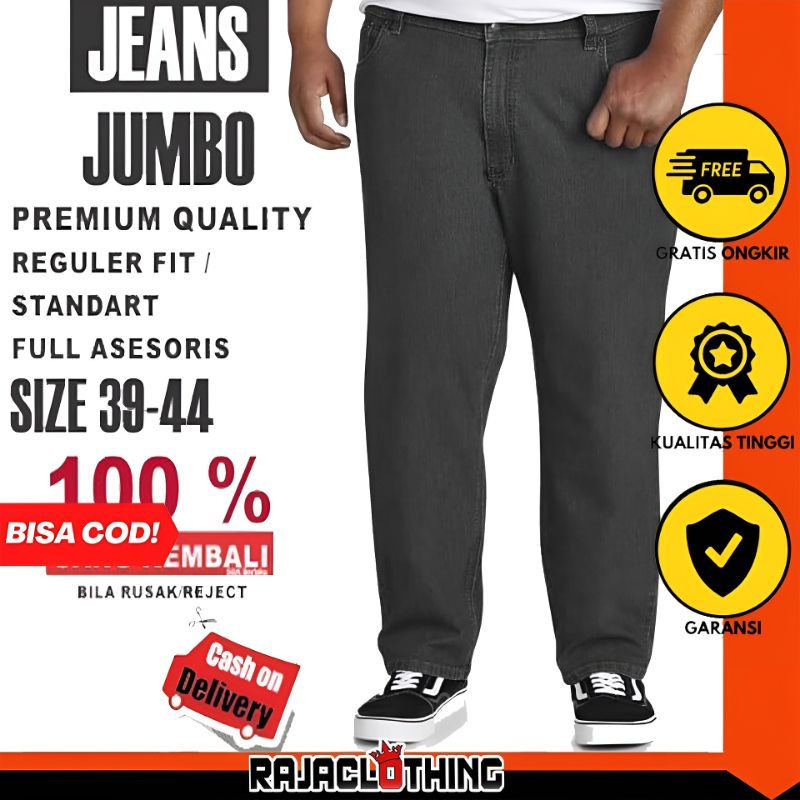 RCL - Celana Jeans Abu Panjang Pria Reguler Jumbo Big Size Jens Cowok Standar Ukuran Besar 38 s/d 44