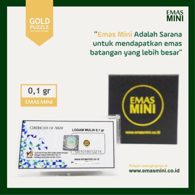 Logam Mulia Emas Mini Murni 24 Karat 0 1 Gram 0 1gr 100mg Logam Mulia Bersertifikat Indonesia