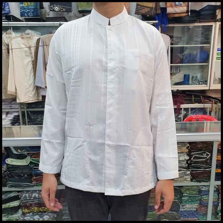 Baju Koko Pria / Baju Koko Putih Lengan Panjang Ar Roudhoh Katun