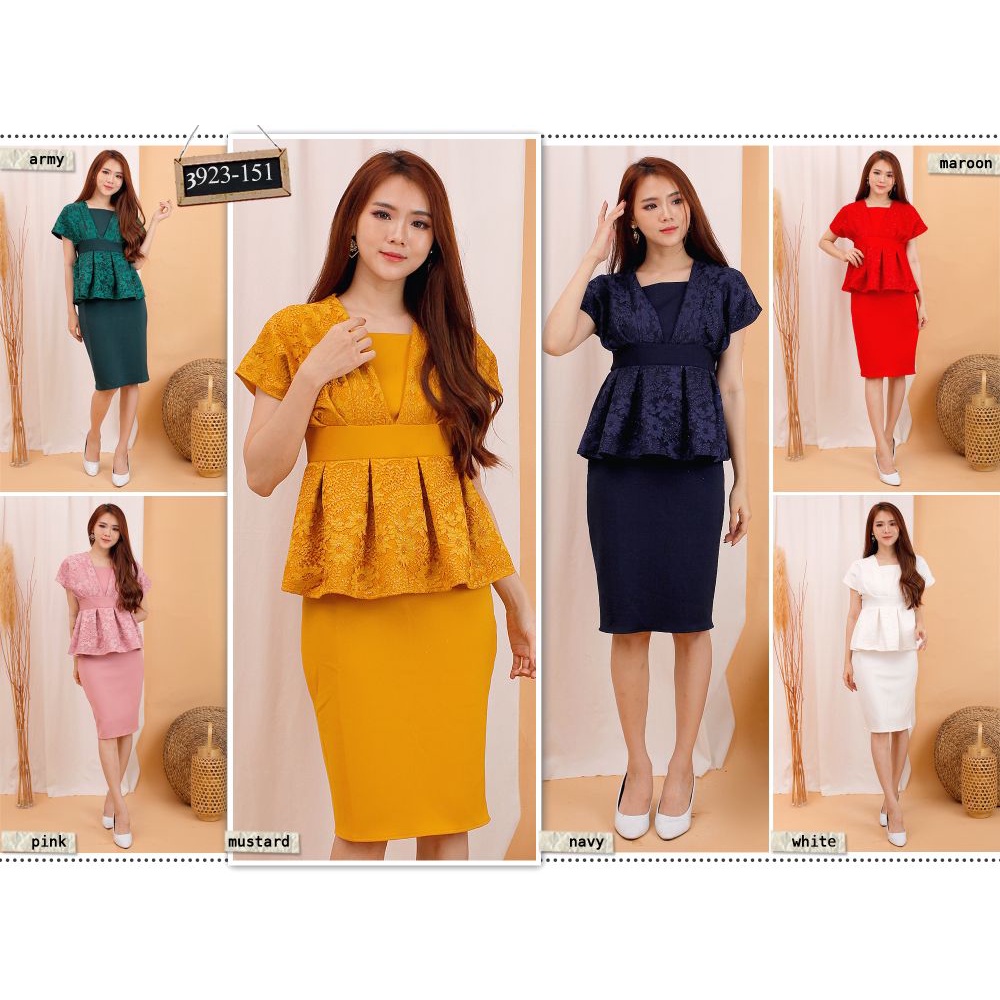 Kathryn collection# 151, DRES SPAN PEPLUM SCUBA IMPPORT PREMIUM KOMBINASI BRUKAT GLITER