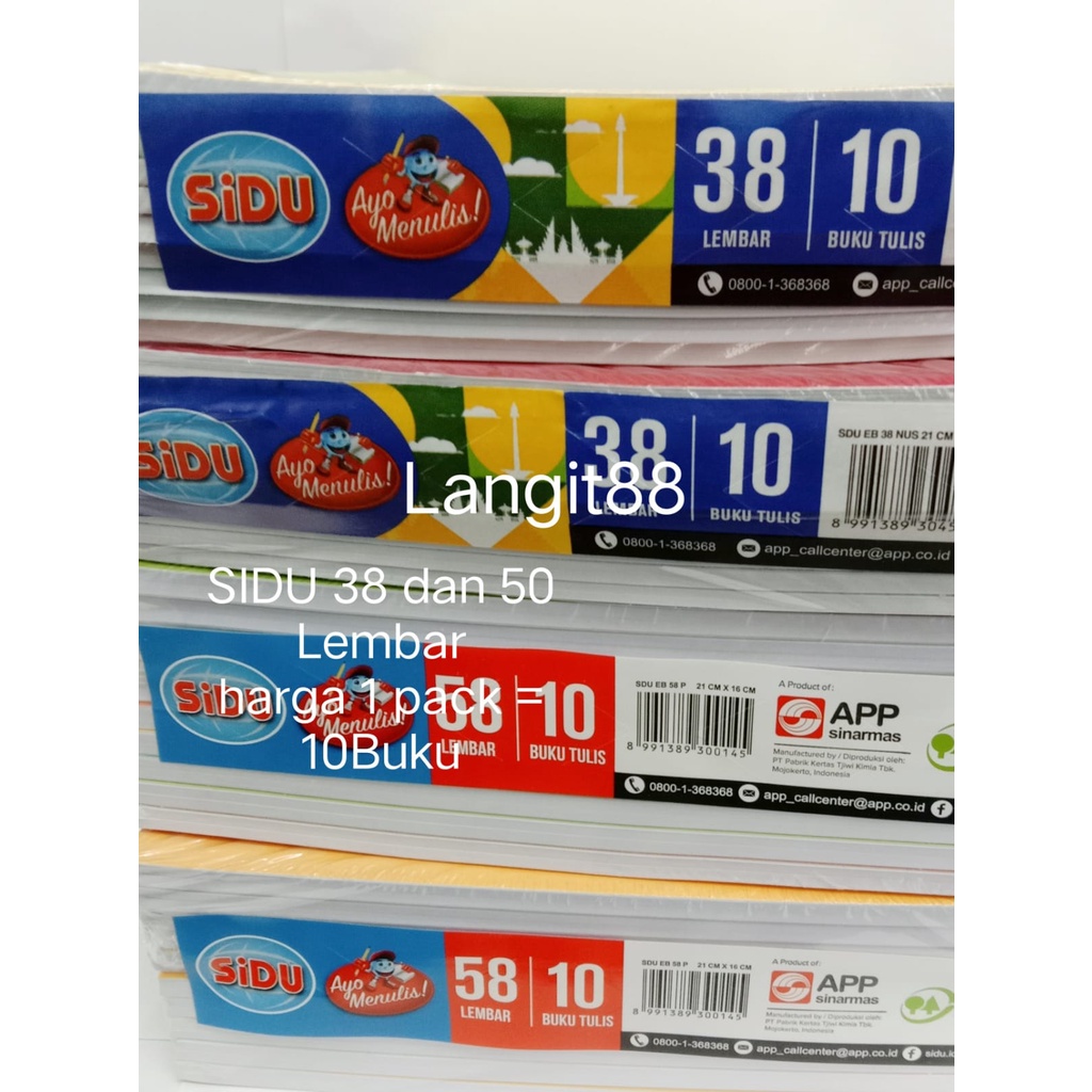 

BUKU TULIS BERGARIS SIDU 38 dan 58 LEMBAR ISI 10 BUKU