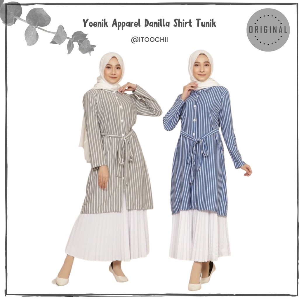 Yoenik Apparel Danilla Shirt Tunik Kemeja Baju Wanita Tunik Stripe Dress Midi