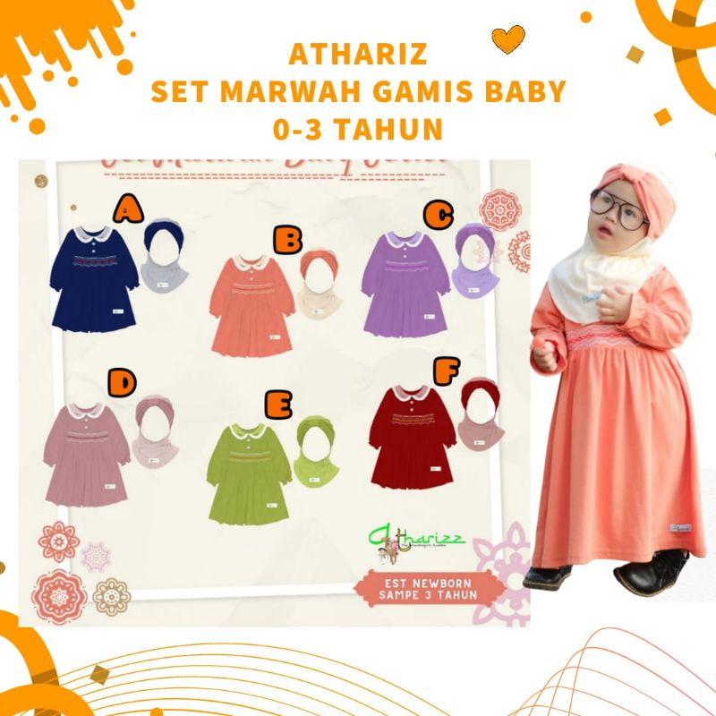 ATHARIZ SET MARWAH GAMIS BABY BAYI ONE SET STELAN GAMIS BAYI BAHAN HALUS BRANDED ORIGINAL