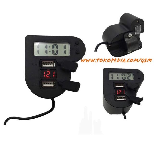 Voltmeter charger HP USB jam digital 4 in 1 breket holder motor mobil gsm07 Berkualitas