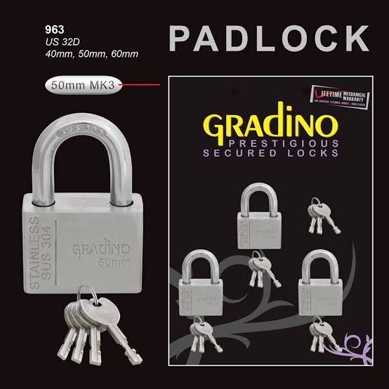 GRADINO - GEMBOK PAGAR/GEMBOK RUMAH GRADINO 963 MASTER KEY MK3 STAINLESS SUS 304
