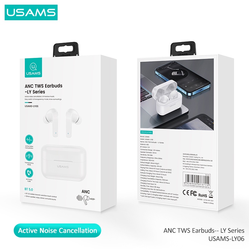 USAMS True Wireless Bluetooth ANC Earphone Earbuds TWS LY06