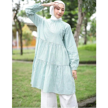 TUNIK KOTAK MINT VIRAL - KATUN KOTAK PREMIUM - RIRI TUNIK - OVERSIZE -JUMBO - LD110CM -ATASAN MUSLIM