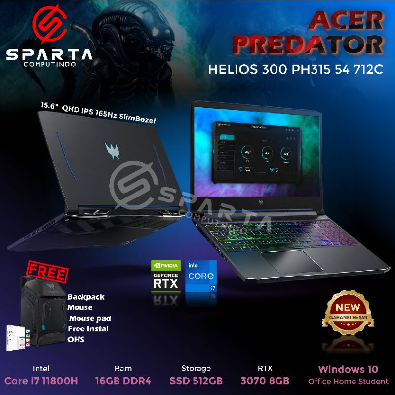 LAPTOP GAMING ACER PREDATOR HELIOS 300 PH315 54 712C i7 11800H RTX3070 8GB 165Hz