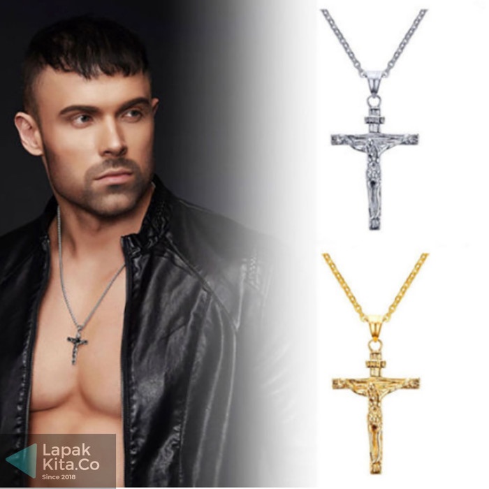 Murah Kalung Salib Pria Titanium / Kalung Salib Titanium Pria / Kalung Pria 017