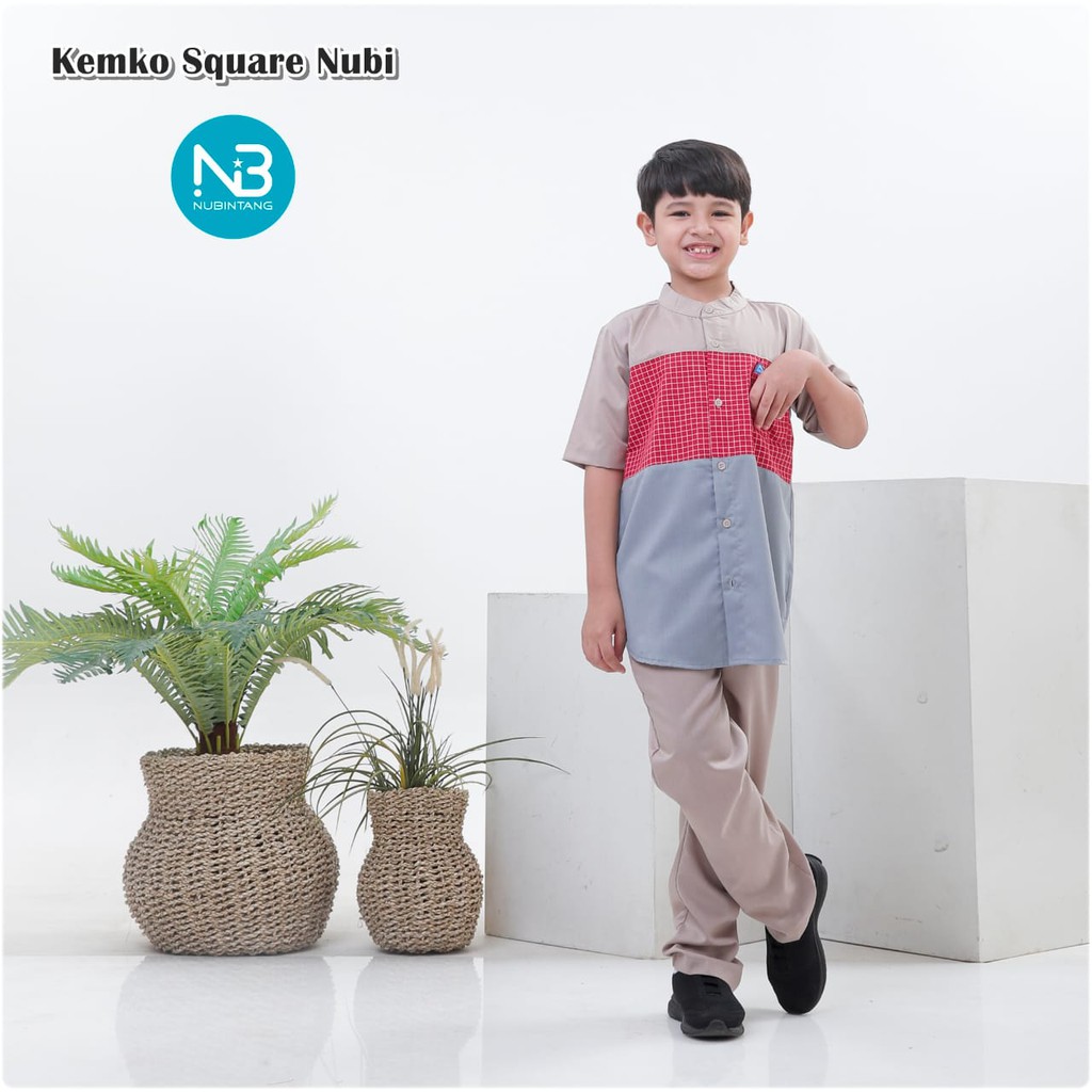 BAJU KOKO KEMKO SQUARE RED - BAJU KOKO MUSLIM ANAK LAKI-LAKI SET  - NUBINTANG