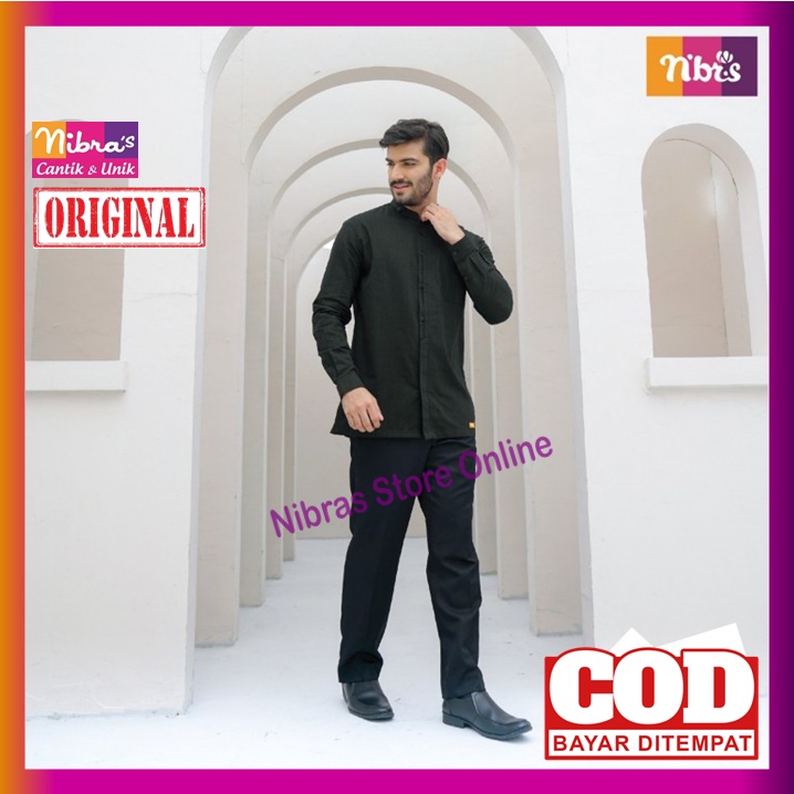 Baju Koko Nibras Dewasa Lengan Panjang Hitam Polos Terbaru 2022 NSK 94 Baju Kemeja Nibras Pria Cowok