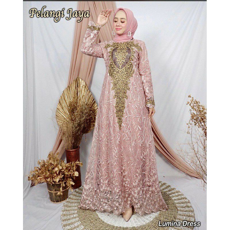 Lumina Dress / Gamis Tile Mix Bordir / Gamis Tile Mutiara / Gamis Cantik / Gamis Casual