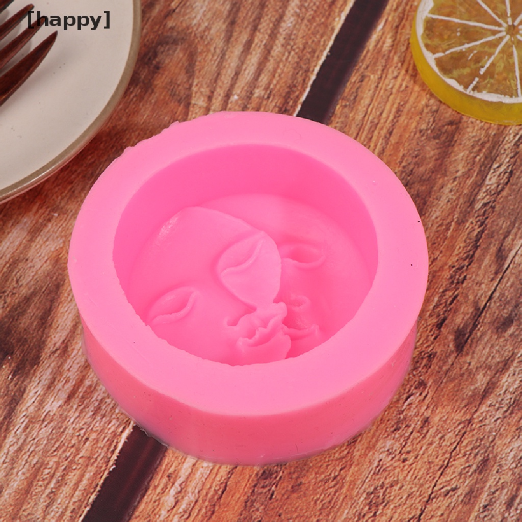 Cetakan Sabun Bentuk Bulat Matahari Bulan Wajah Bahan Silikon Warna Pink Untuk Dekorasi Kue