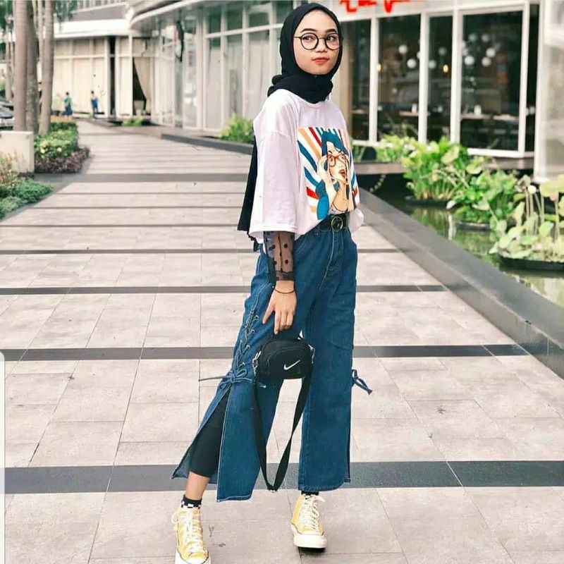 KULOT JEANS BAWAH TALI SAMPING HITS FASHION WANITA