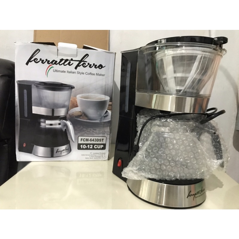 Mesin Kopi Ferratti Ferro FCM-643DST 1200ml Hitam - Pembuat Kopi Otomatis dengan Kapasitas 12 Gelas