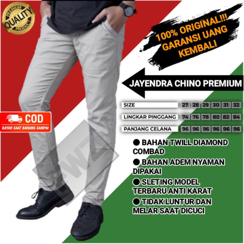 Celana Chino Panjang Pria Laki Laki Dewasa Casual Santai Kerja Harian Slimfit Chinos Cino Pants Crea