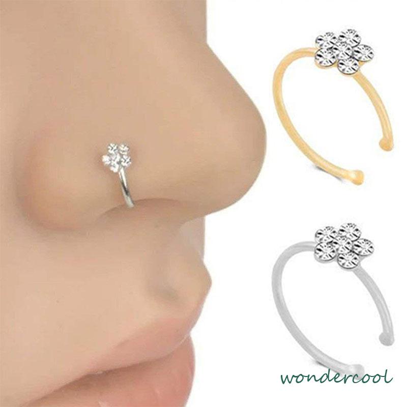 Cincin Stud Desain Bunga Plum Aksen Berlian Imitasi Sparkly Gaya Punk Untuk Hidung-Won